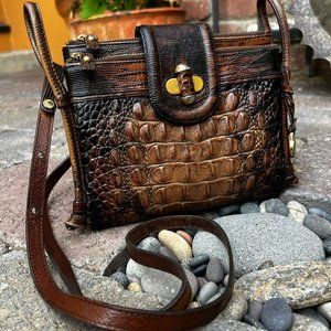 BRAHMIN Mojito Melbourne Croc & Lizard Embossed Walnut Leather Crossbody Bag
